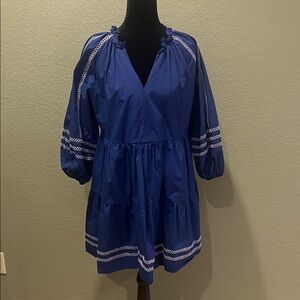 Blue Women's dress with White Accents